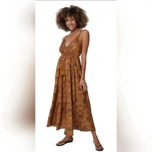 NWT Aller Simplement Women's One Size Maxi Dress Brown Orange Paisley Print‎